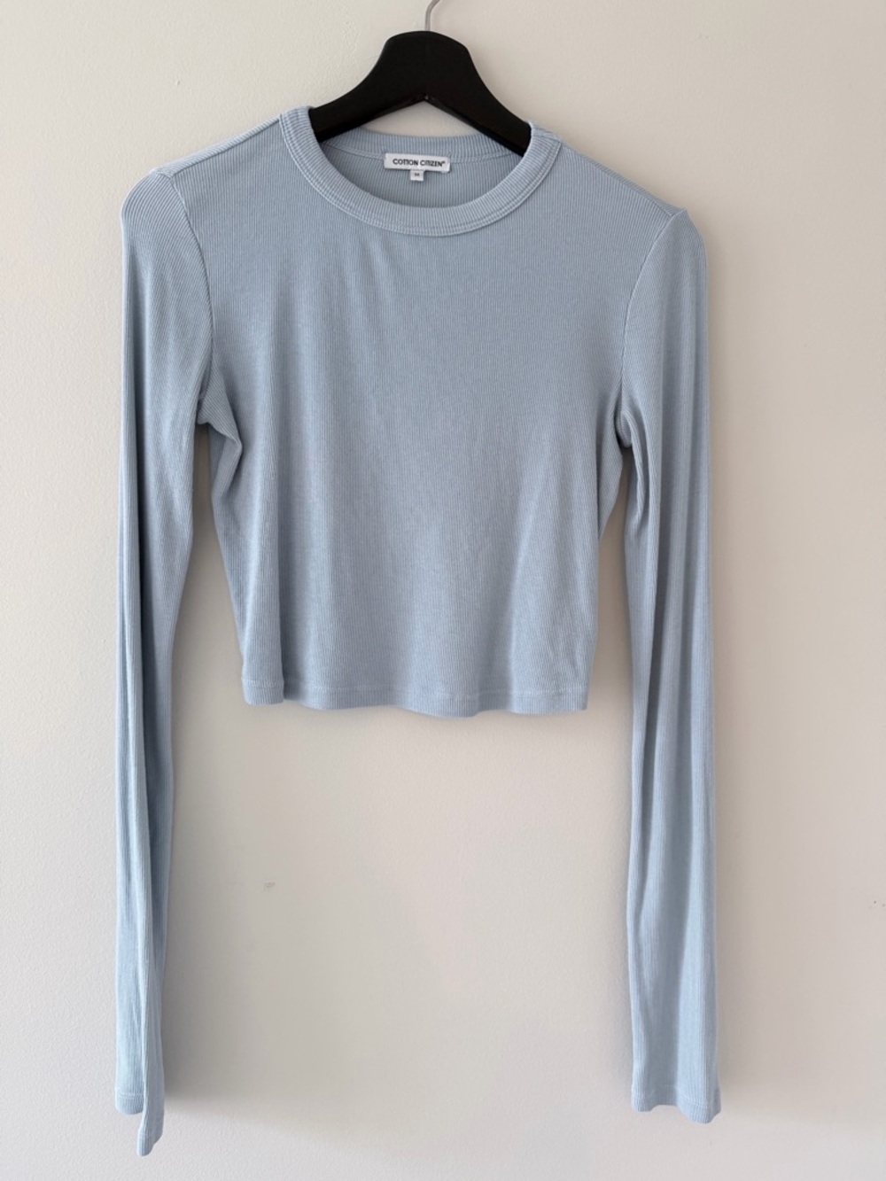 Cotton Citizen Light Blue Long-Sleeve Cropped Ribbed Top
